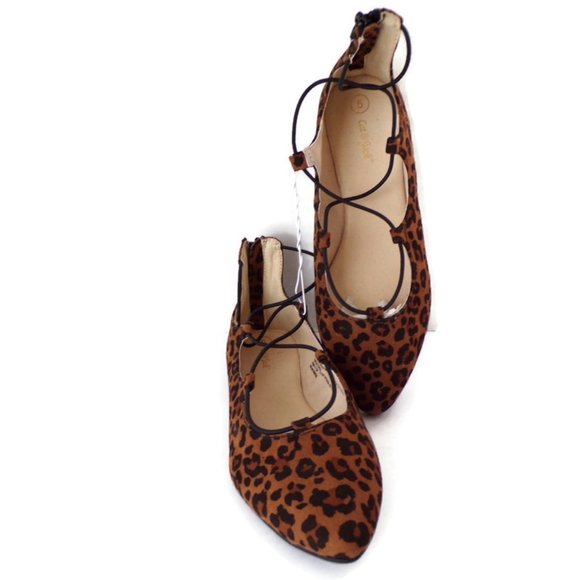 Girls Leopard Print Flats Size 5 WS2208 - Picture 1 of 7